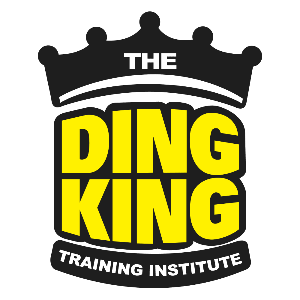 Logo of the ding king training institute featuring a black crown atop a shield with yellow and black colors, highlighting the primary header in a bold style.