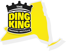 Logo of the paintless dent repair training institute featuring a stylized yellow map outline and a black crown.